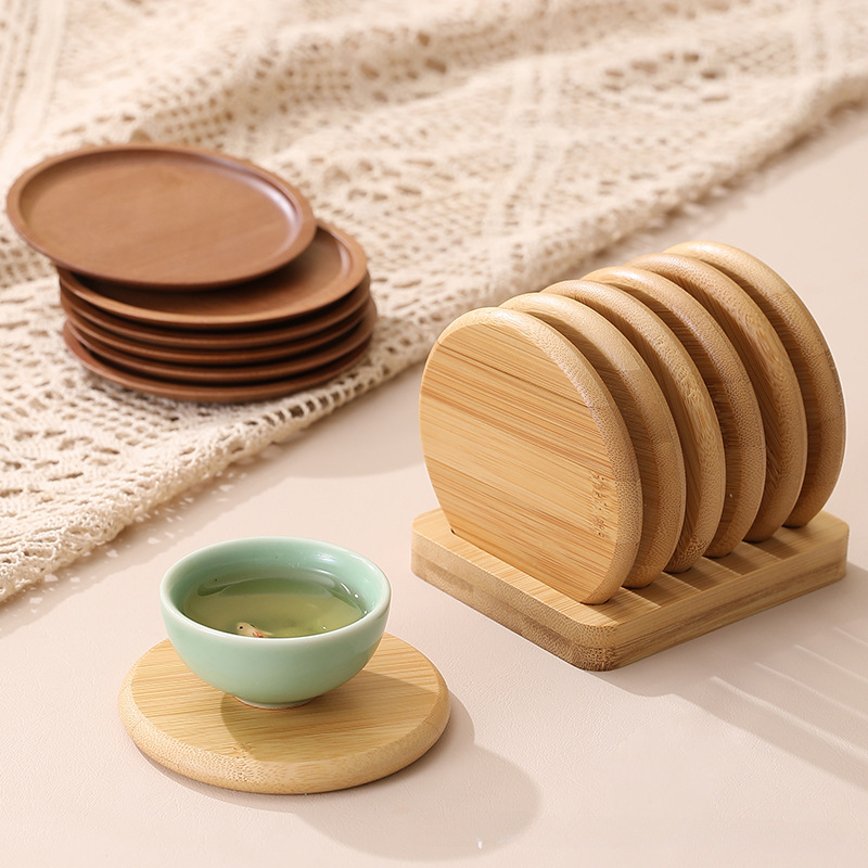 Bamboo Round Coaster Anti-scal - Coffee Tea Place ulasan dan harga