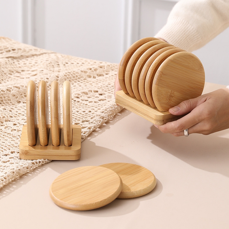 Bamboo Round Coaster Anti-scal - Coffee Tea Place ulasan dan harga