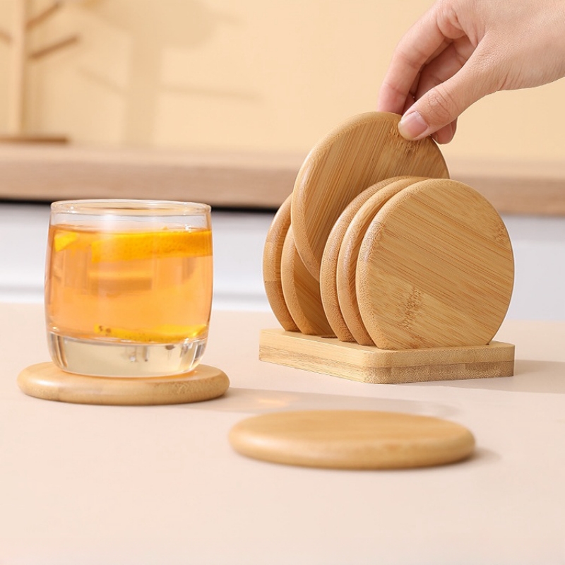 Bamboo Round Coaster Anti-scal - Coffee Tea Place ulasan dan harga